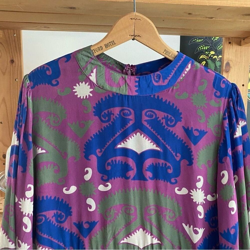 Tuckernuck Oliphant Purple Blue Uzbek Magenta Mock Neck Long Sleeve Maxi Dress - Picture 5 of 12